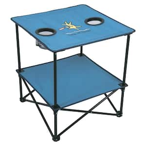 22 in. Light Blue Compact Fabric Folding Beach Table with 2-Cup Holders and Carrying Bag