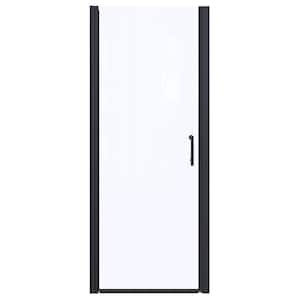 30 in. W x 72 in. H Pivot Semi-Frameless Shower Door in Black Finish with Clear Glass