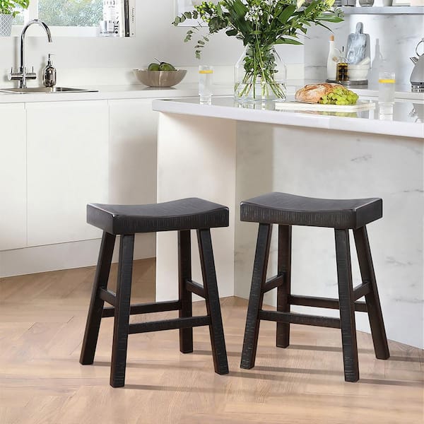 Oxton 24.5 in. Black Wood Counter Height Stool with Wood Seat (Set of 2)