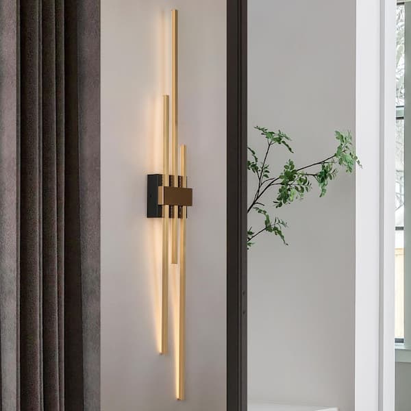 42.1 in. H 3-Light Plating Brass Large Linear LED Wall Sconce Modern Black Wall Lamp for Hallways,Living Room and Stairs