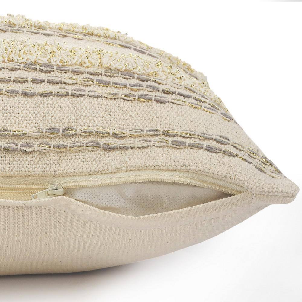 Cream and Gray Rectangular Luxury Throw Pillow with Gold Thread, 14 x 36 inches