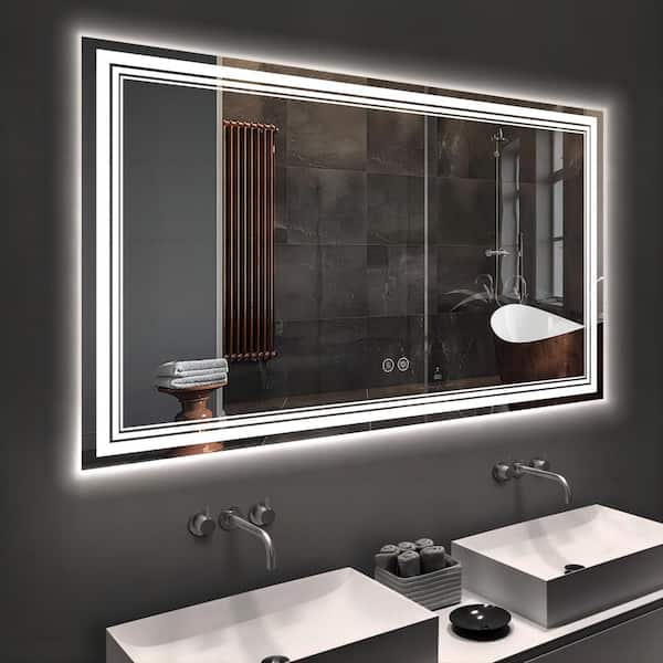 FNEEHY 72 in. W x 36 in. H Large Rectangular Frameless Wall Mount LED Dimmable Bathroom Vanity Mirror Anti-Fog Front Light