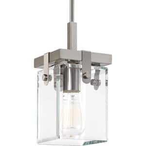 Glayse Collection 6-1/2 in. 1-Light Brushed Nickel Clear Glass Modern Luxury Mini-Pendant Kitchen Light