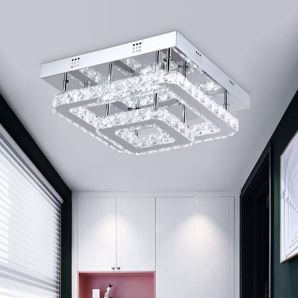Maxax Jefferson 2-Light 13 in. Chrome Crystal Modern Integrated LED Semi Flush Mount Lighting Bedroom Ceiling Lights
