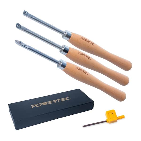 3-Piece Carbide Lathe Tool Set, Wood Turning Tools with Round, Diamond, Radius Square Cutters and T15 Wrench