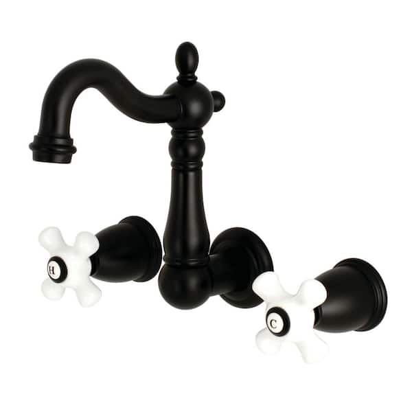 Kingston Brass Heritage 2-Handle Wall Mount Bathroom Faucet in Matte Black