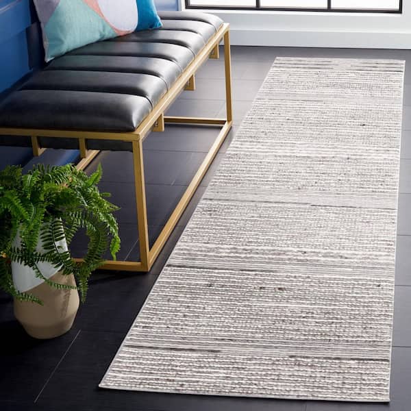 Casablanca 2 ft. x 8 ft. Gray/Ivory Marle Striped Runner Rug