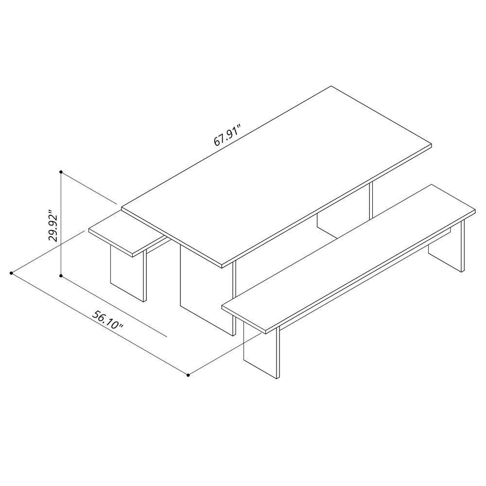 Gray Engineered Wood 3-Piece Modern Dining Set with Benches