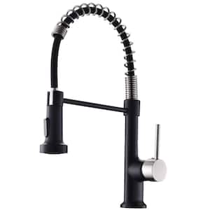 Single Handle Pull Down Sprayer Kitchen Faucet with Advanced Spray 1 Hole Kitchen Sink Tap in Matte Black&Brushed Nickel