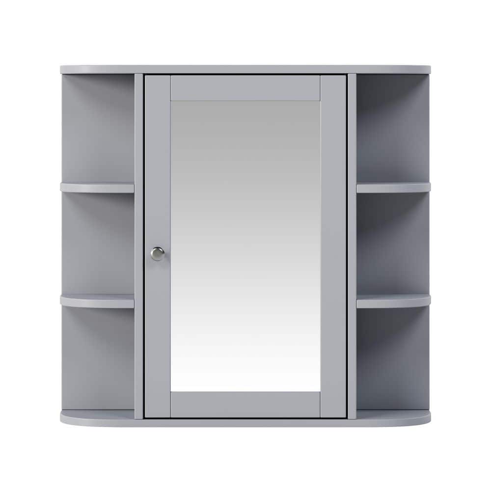 Gray 26 in. W x 24.75 in. H Rectangular Bathroom Wood Medicine Cabinet with Mirror and 6 Open Shelves price history on PriceWatchPro