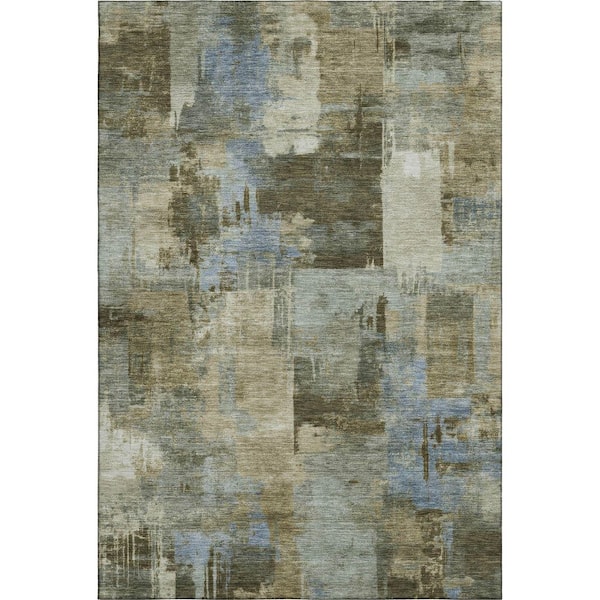 Mayfield Premium Machine Washable Abstract AMF2069 Green 3 ft. x 5 ft. Area Rug