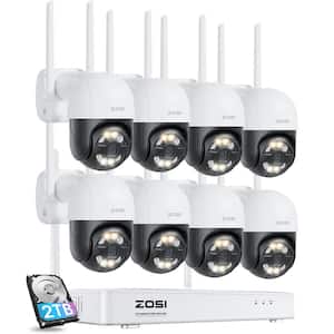 Wireless 8-Channel 4MP 2TB NVR Security Camera System with 8 355° PTZ Outdoor Cameras, Color Night Vision Auto Tracking