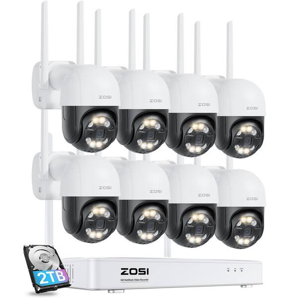 ZOSI Wireless 8-Channel 4MP 2TB NVR Security Camera System with 8 355° PTZ Outdoor Cameras, Color Night Vision Auto Tracking