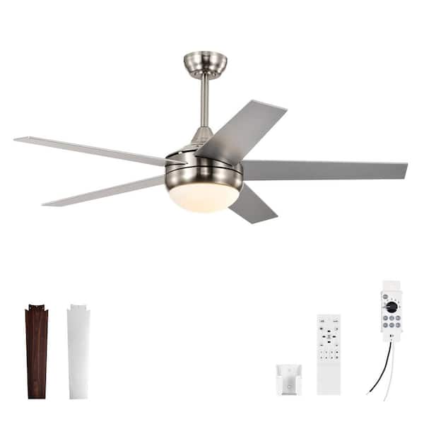 52 in. Indoor Brushed Nickel 5-Blade Downrod Mount Standard 3CCT LED Ceiling Fan with Light, Remote and Wall Control