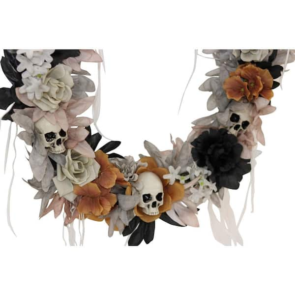 Haunted Hill Farm 22 in. Halloween Wreath with Skulls HHWRTHSKL-7 - The Home  Depot