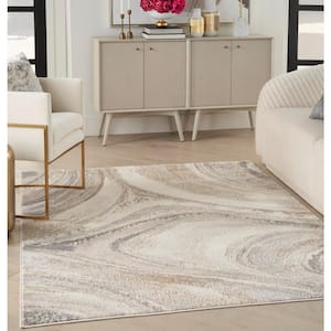 Brushstrokes Cream Grey 5 ft. x 7 ft. Abstract Contemporary Area Rug