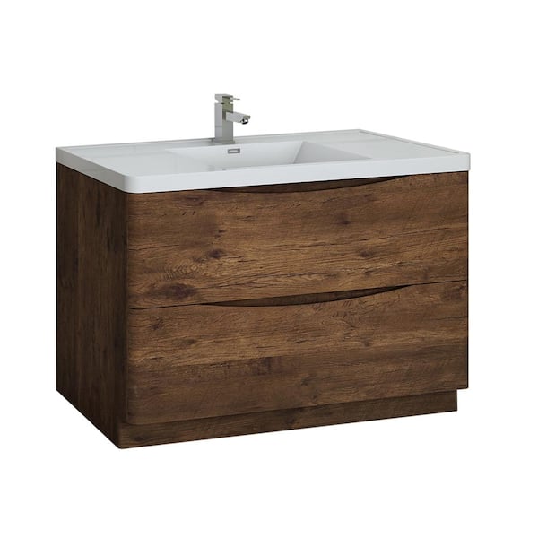 Fresca Tuscany 48 in. Modern Bath Vanity in Rosewood with Vanity Top in White with White Basin