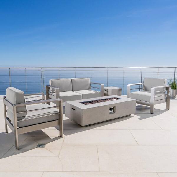 Noble House Valentina 5-Piece Aluminum Patio Fire Pit Conversation Set ...