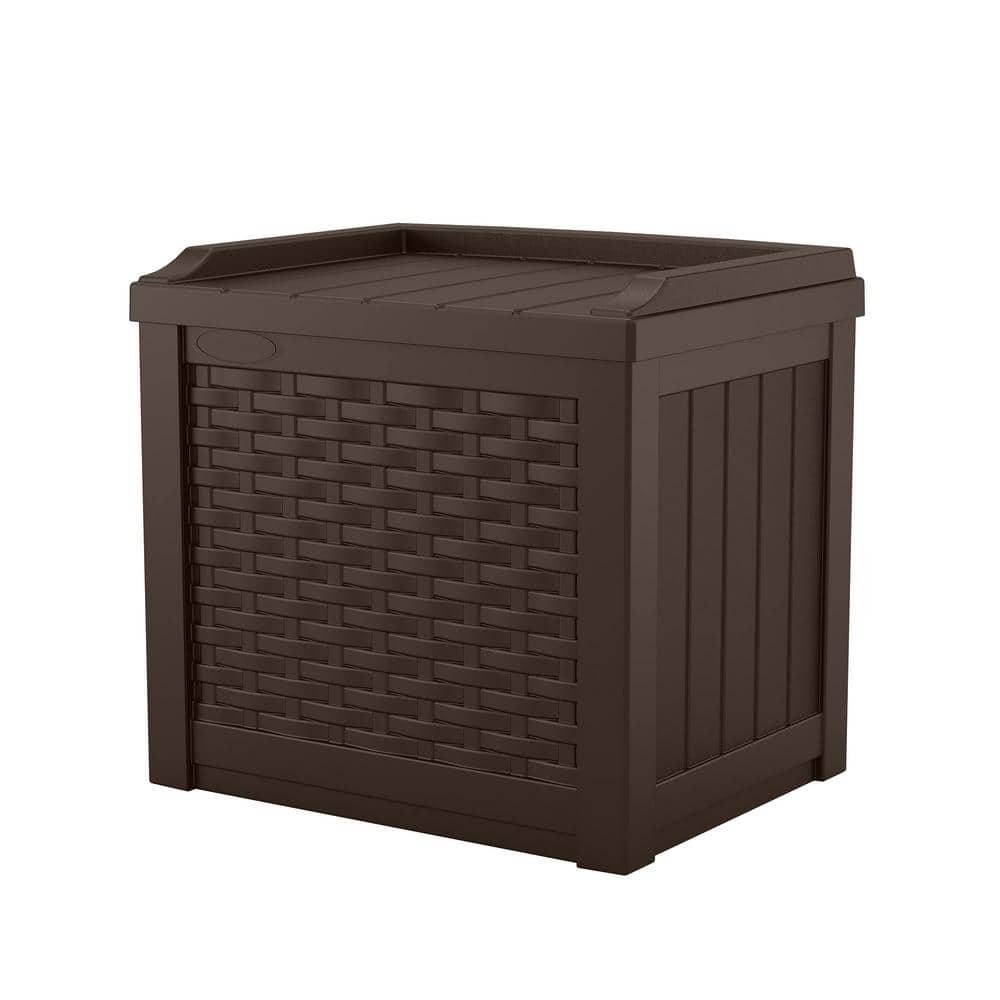 Brown 22-Gallon Resin Wicker Deck Box with Hinged Lid