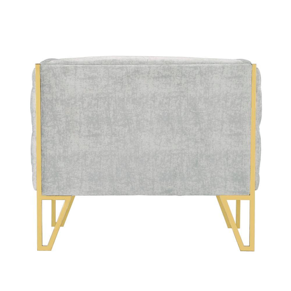 Grey Velvet Barrel Accent Chair with Gold Metal Frame