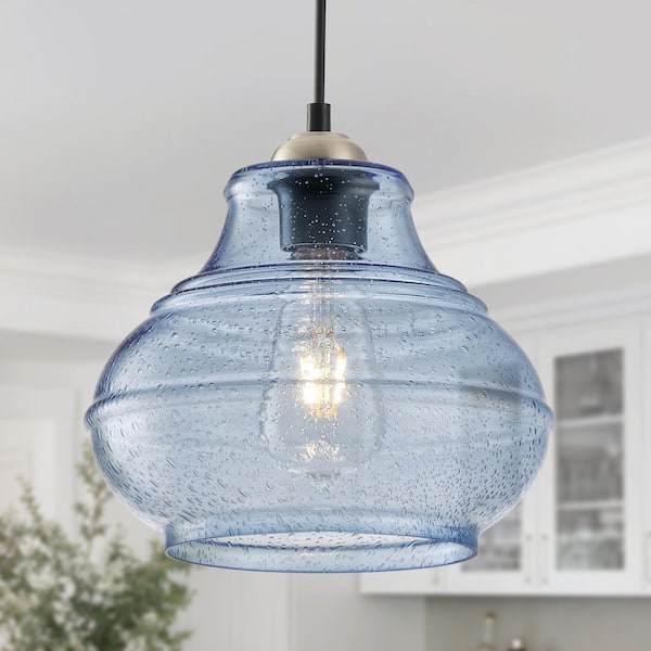 Jasslynn 60 Watt 1 Light Blue Modern Pendant Light with Bell Glass Shade for Dining Room Foyer Bathroom Kitchen Island