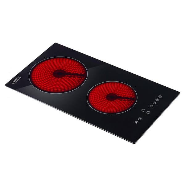 12 in. ETL-Certified 2 EGO Heating Elements Electric Radiant Cooktop 240V 3000W, Glass Ceramic Surface, Black