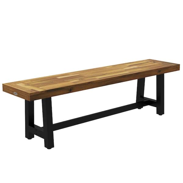 Unbranded Rustic Heavy-Duty Wood All-Natural Outdoor Ottoman in Natural Color Metal Frame with Powder-Coated and Surface Varnished