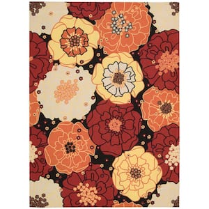 Home and Garden Chrysanthemum Black 5 ft. x 7 ft. Floral Contemporary Indoor/Outdoor Patio Area Rug