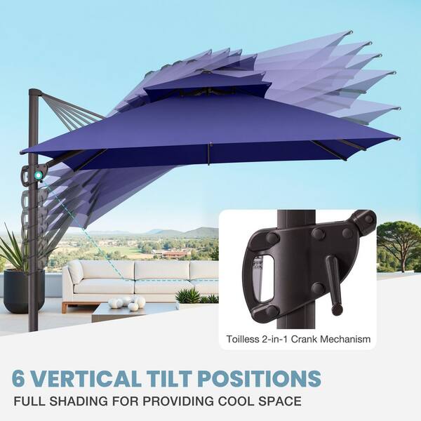 abba patio 10-feet offset cantilever outdoor hanging patio umbrella 10 Feet Safe lock and patented steel rib design extend the life of the umbrella Alyeska 10-foot Square Tan Offset