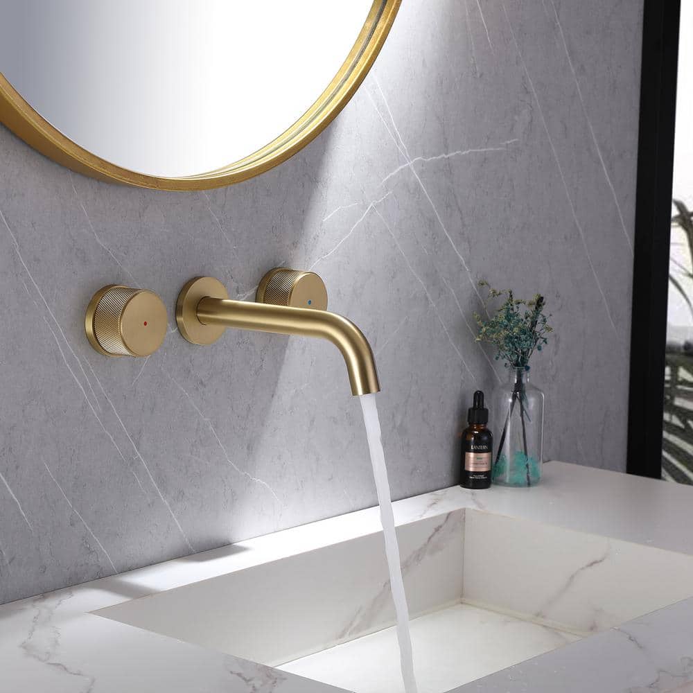 Brushed Gold Two-Handle Wall Mounted Bathroom Faucet