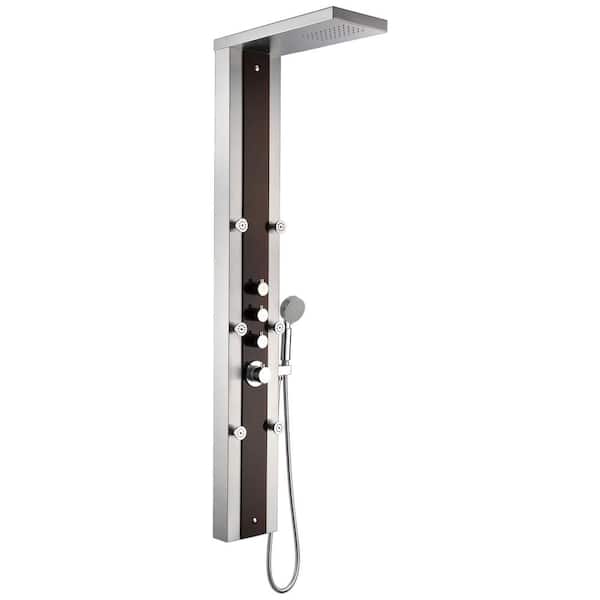 ANZZI Kiki 59 in. 6-Jetted Full Body Shower Panel System with Heavy Rain Shower and Spray Wand in Mahogany Style Deco-Glass