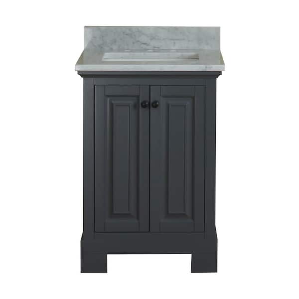 Alya Bath Richmond 24 in. W x 22 in. D Vanity in Gray with Marble Vanity Top in White with White Basin and Mirror