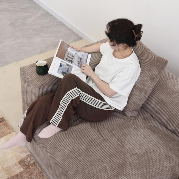 39 in. Square Arm Large Corduroy Polyester Accent Square Corner Modern Sofa in Brown