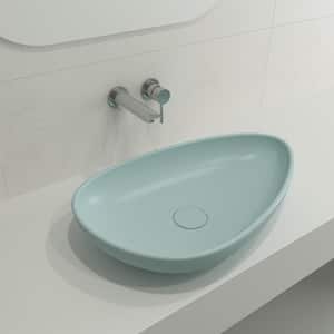 Etna 23.25 in. Matte Ice Blue Fireclay Oval Vessel Sink with Matching Drain Cover