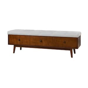 Crystal Walnut Upholstered Flip Top Storage Entryway Bench with Decorative Drawers 59 in. W