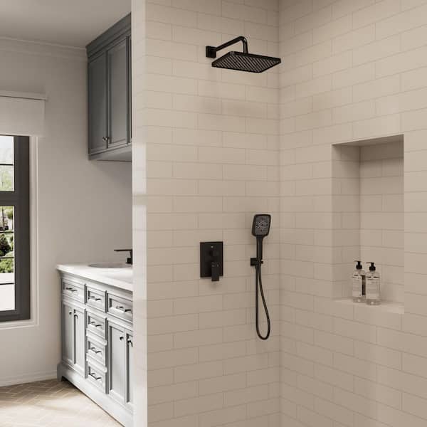 Classic Rain Dual 2-Spray Wall Mount 12 in. Fixed and Handheld Shower Head 2.5 GPM in Matte Black Valve Included