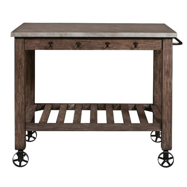Right2Home Distressed Metal Wrapped Industrial Kitchen Island
