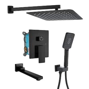 Mondawell Square 3-Spray Patterns 10 in. Wall Mount Rain Dual Shower Heads with Handheld, Spout and Valve in Matte Black
