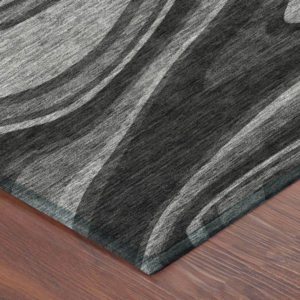 Chantille Machine Washable Indoor/Outdoor Abstract ACN2493 Black 8 ft. x 10 ft. Area Rug