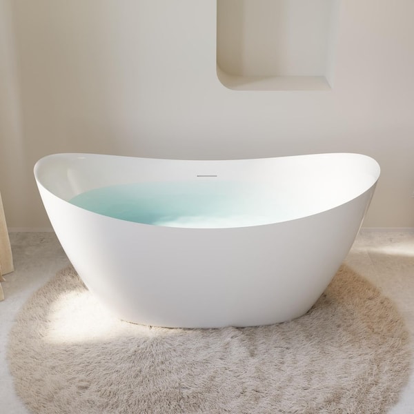 Villa 60 in. x 28.74 in. Soaking Bathtub with Center Drain in Glossy White Freestanding 100% Pure Virgin Acrylic Bathtub
