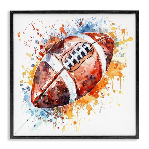 Stupell Industries Football Chromatic Splash by LSR Design Studio Black Framed Sports Giclee Art Print 24 in. x 24 in.