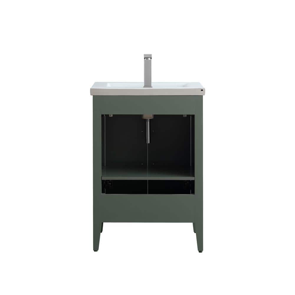 Vintage Green 24" Single Bathroom Vanity with Ceramic Countertop