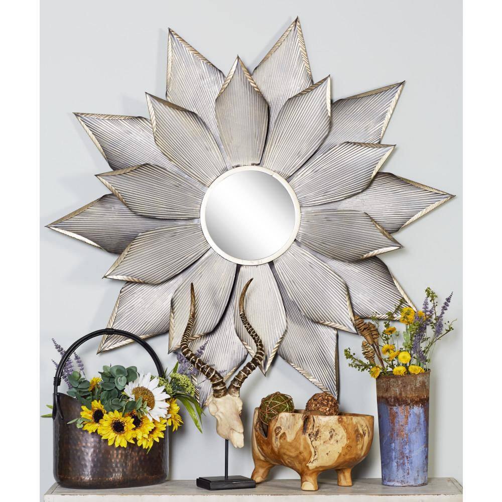 Sunburst Metal Wall Mirror in Light Brown 49" Diameter