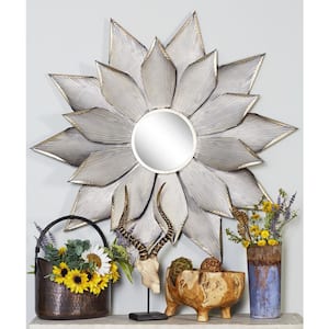 49 in. x 49 in. Starburst Round Framed Light Brown Wall Mirror