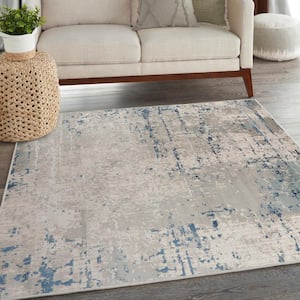 Concerto Ivory Grey Blue 5 ft. x 5 ft. Abstract Contemporary Square Area Rug