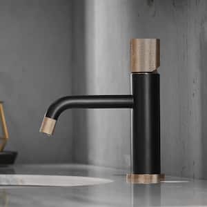 Single Hole Single-Handle Bathroom Faucet with Water Supply Lines in Matte Black and Rose Gold