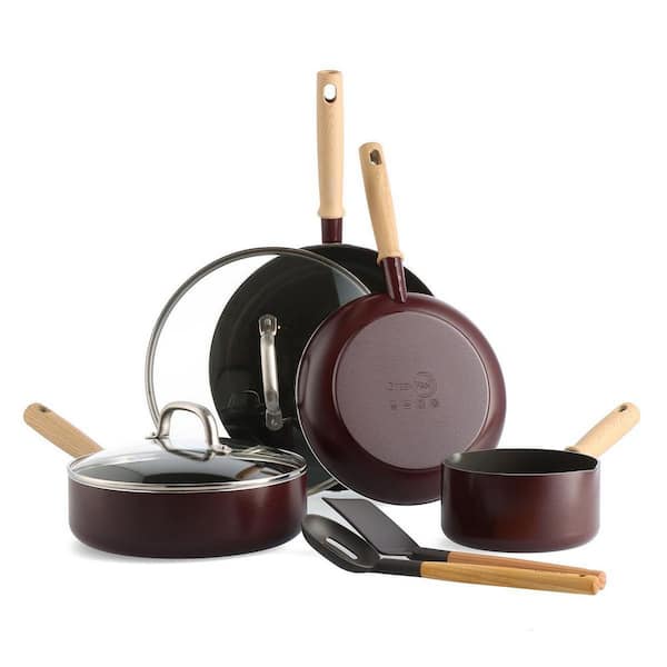 GreenPan Hudson Healthy 8-Piece Ceramic Nonstick Cookware Pots and Pans Set  in Merlot CC005396-001 - The Home Depot