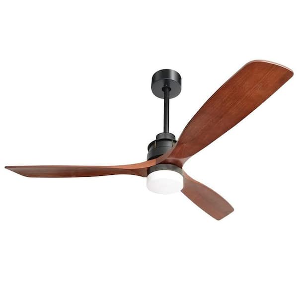 60 in. Indoor 3 Solid Wood Blade DC Motor Black Ceiling Fan Decorate for the Living Room with Light