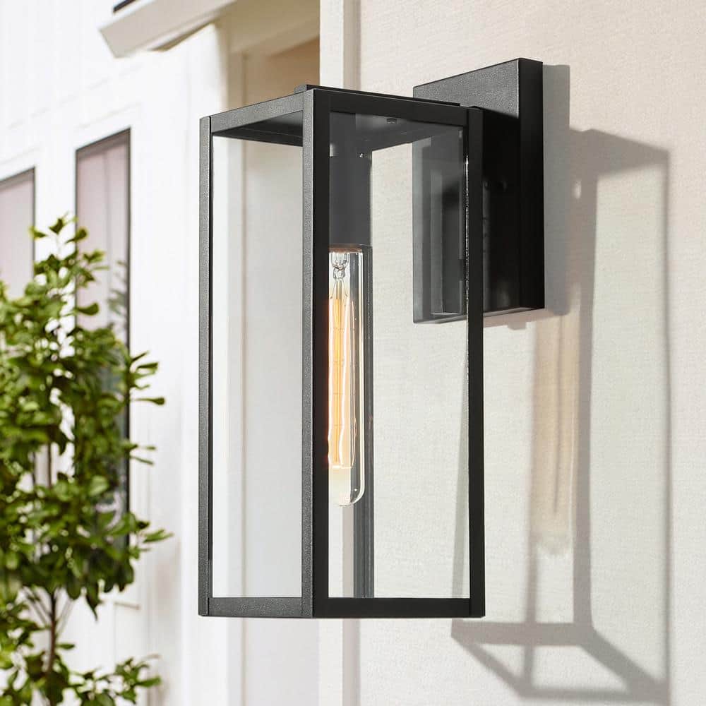 LNC Rustic Matte Black Outdoor Wall Sconce 1-Light Classic Cage Wall Lantern  for Patio with Clear Glass Shade AYQMA3HD14247T7 The Home Depot
