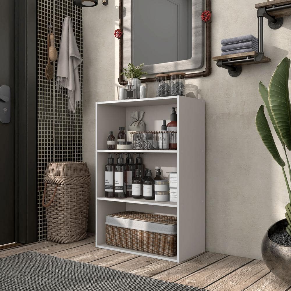 Quincy Light Gray Composite 3-Shelf Stackable Modular Bookcase
